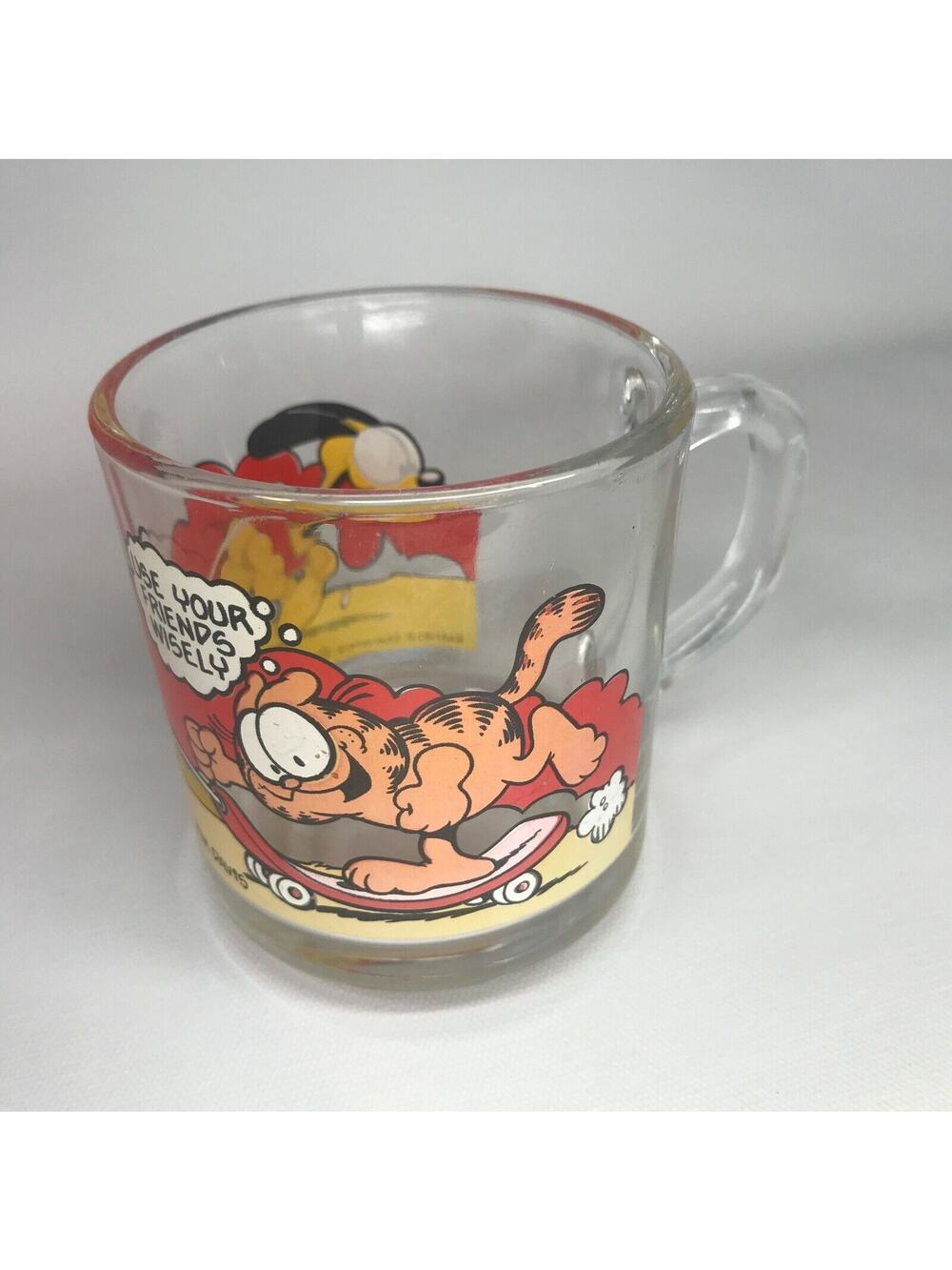 Vintage Garfield Odie Skateboard McDonald's Collectible Glass Coffee Mug 1978